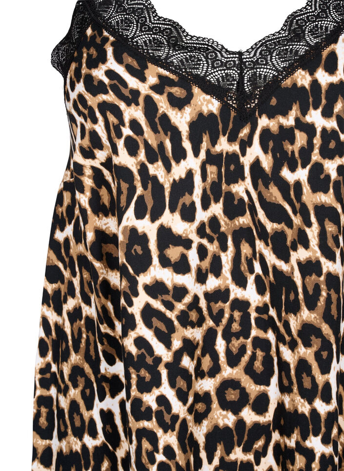 Stropkjole i viskose med blonder, Leopard, Packshot image number 2