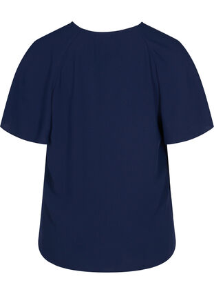 Kortærmet bluse med rund halsudskæring, Navy Blazer, Packshot image number 1