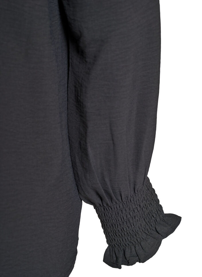 Bluse med smock manchetter og V-udsk&aelig;ring, Gr&aring;, Packshot image number 3