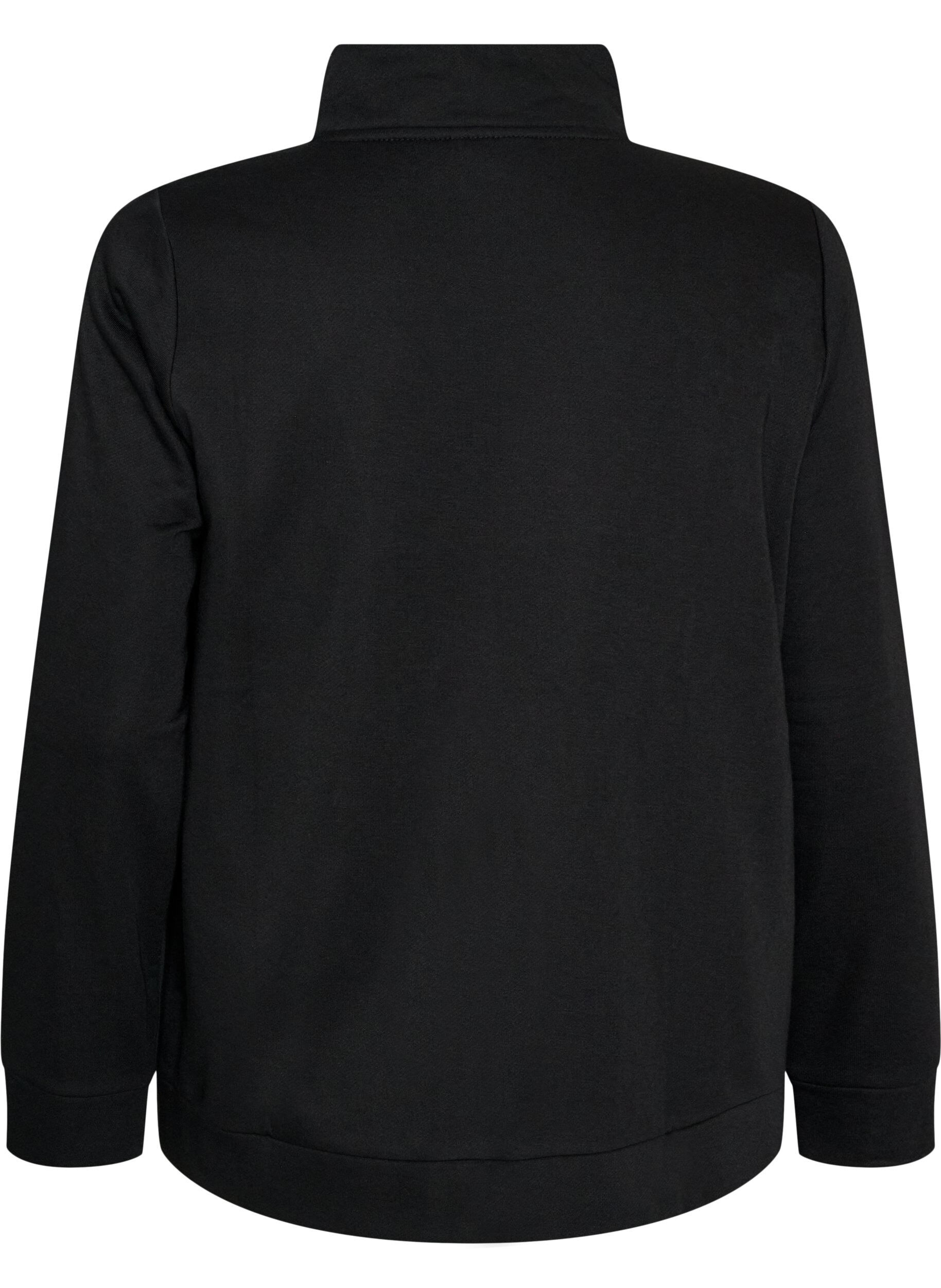 ZizziSweatshirt med h&oslash;j krave og lynl&aring;s, Sort, Packshot image number 1