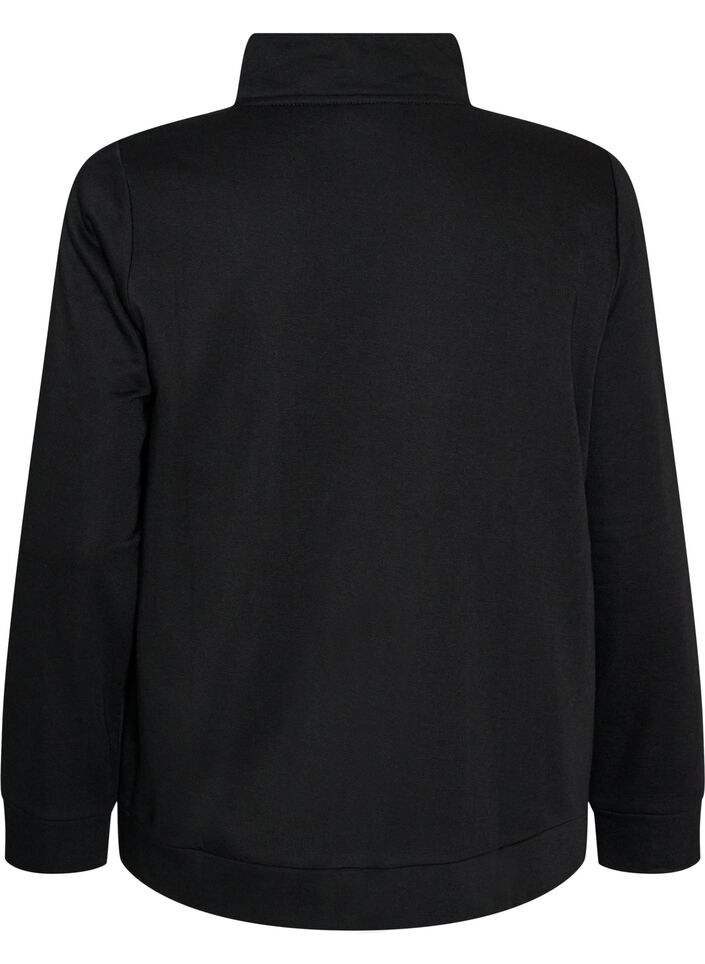 Sweatshirt med h&oslash;j krave og lynl&aring;s, Sort, Packshot image number 1