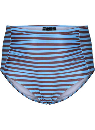 Højtaljet bikinitrusse med striber, BlueBrown Stripe AOP, Packshot image number 0