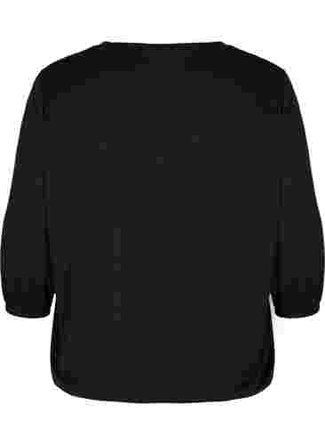 Ensfarvet bluse med 3/4 ærmer, Black, Packshot image number 1