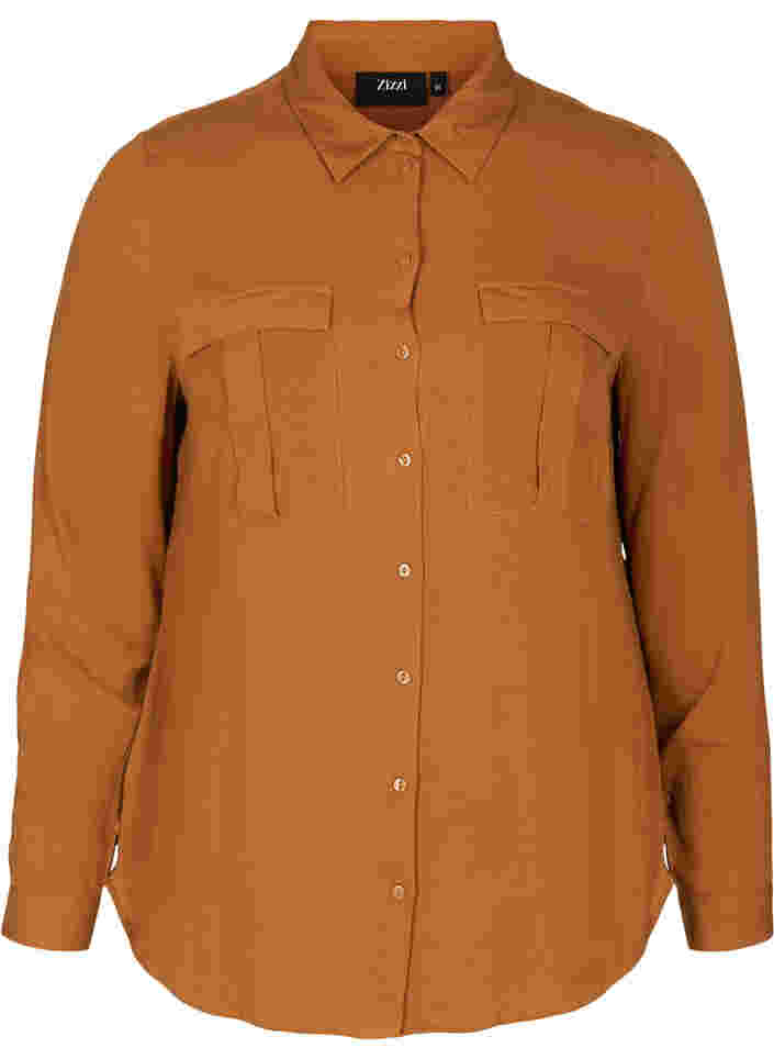 Viskose skjorte med brystlommer, Argan Oil, Packshot image number 0