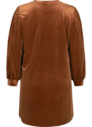 Velour kjole med lange pufærmer, Brown ASS, Packshot image number 1
