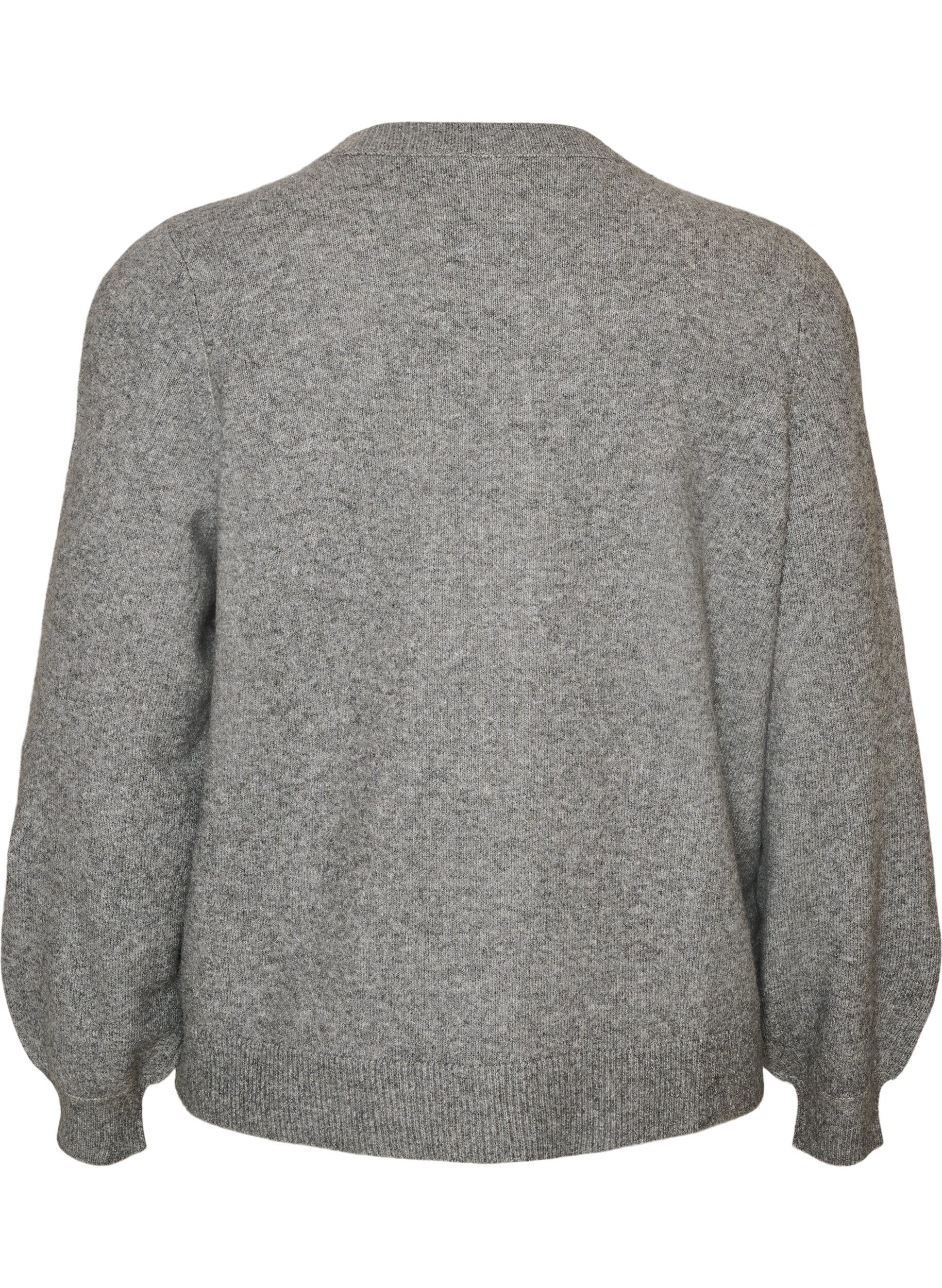 ZizziCardigan i bl&oslash;d strik med guldfarvede knapper, Gr&aring;, Packshot image number 1