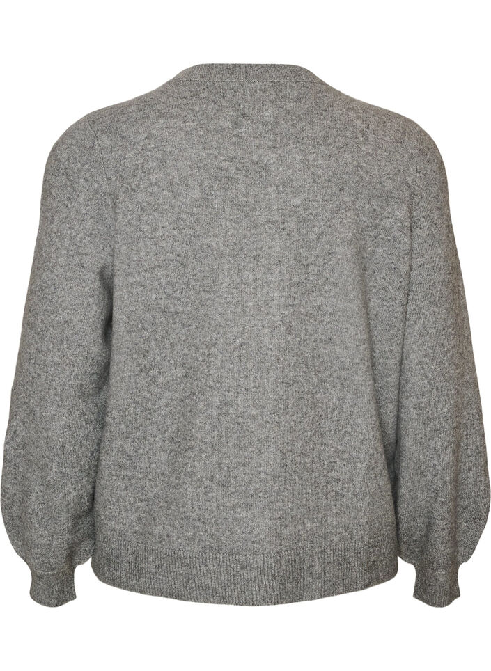 Cardigan i bl&oslash;d strik med guldfarvede knapper, Gr&aring;, Packshot image number 1