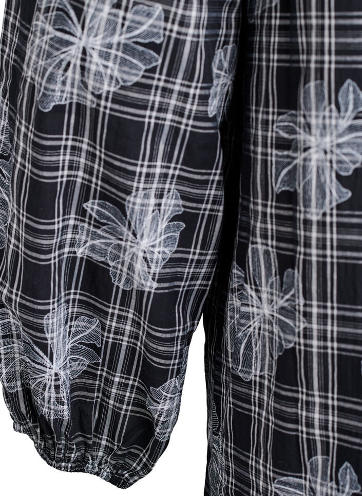 Kort kjole med tern og blomsterprint, Sort, Packshot image number 3