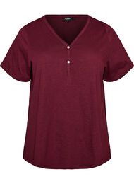 T-shirt med knapdetalje, M&oslash;rk Bordeaux