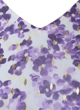 Blomstret bluse med lange ærmer og v-hals, Beige/Purple Flower, Packshot image number 2