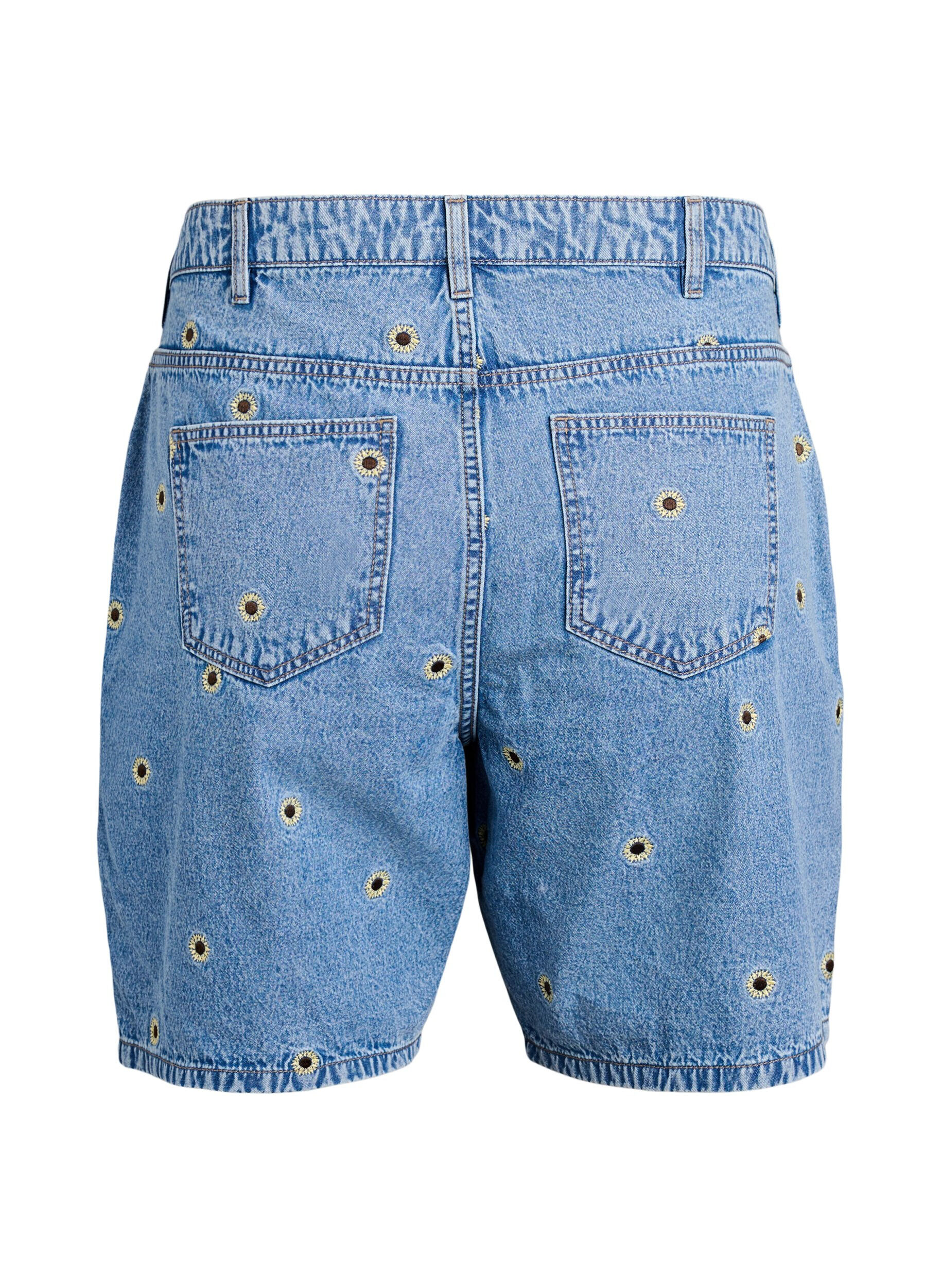 Zizzi Denim shorts med broderede blomster, Bl&aring;, Packshot image number 1