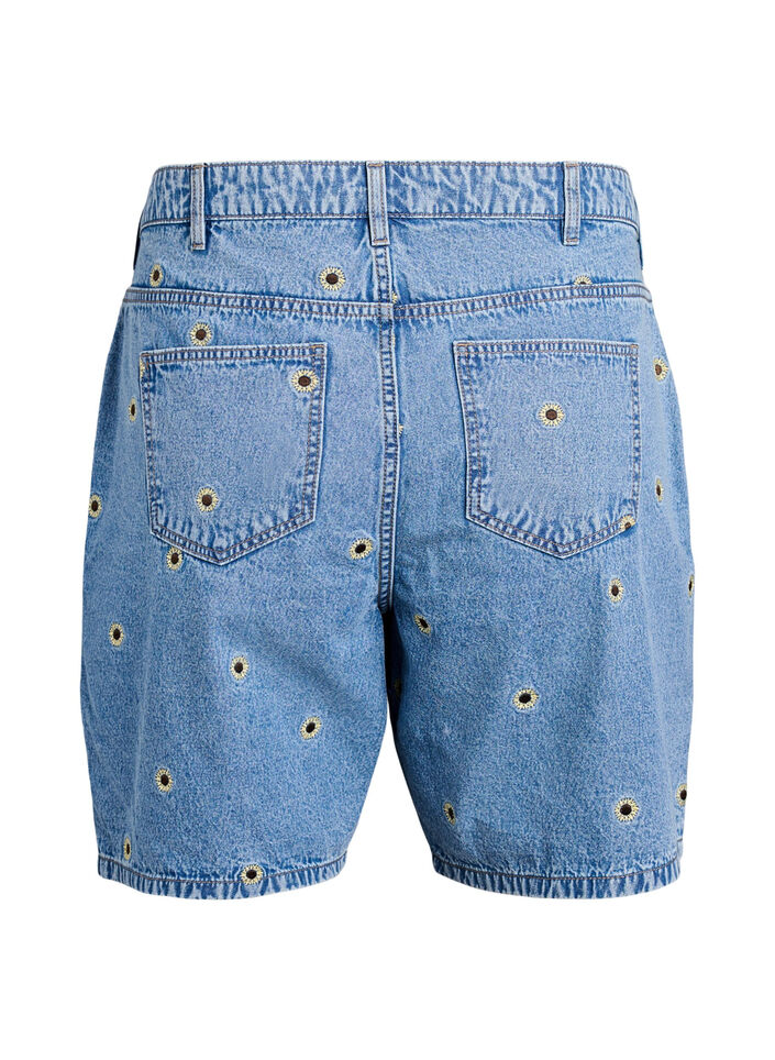 Denim shorts med broderede blomster, Bl&aring;, Packshot image number 1