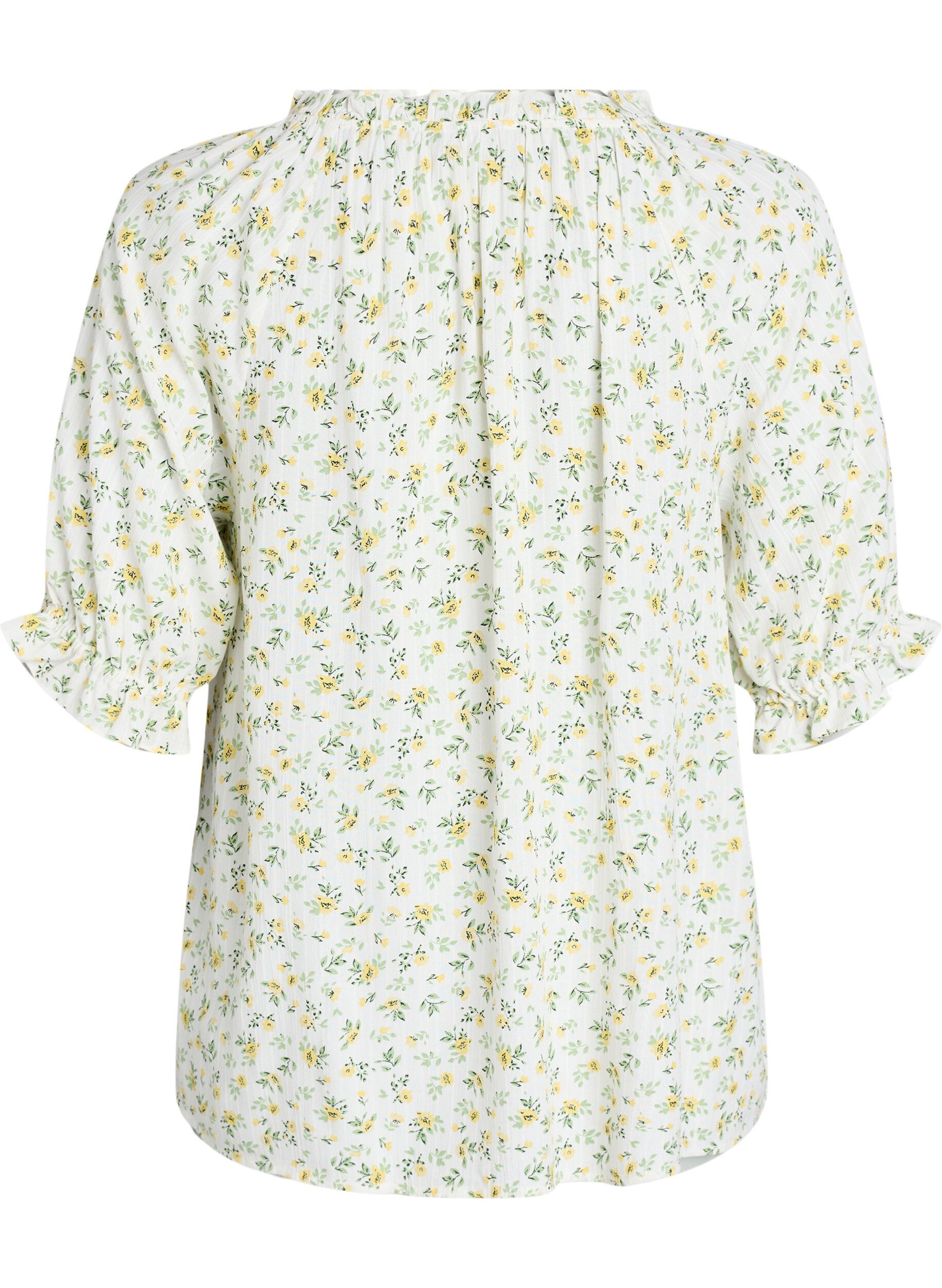 ZizziBlomstret viskosebluse med halvlange &aelig;rmer, Hvid, Packshot image number 1