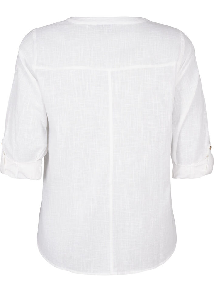 Skjortebluse i bomuld med v-udsk&aelig;ring, Hvid, Packshot image number 1