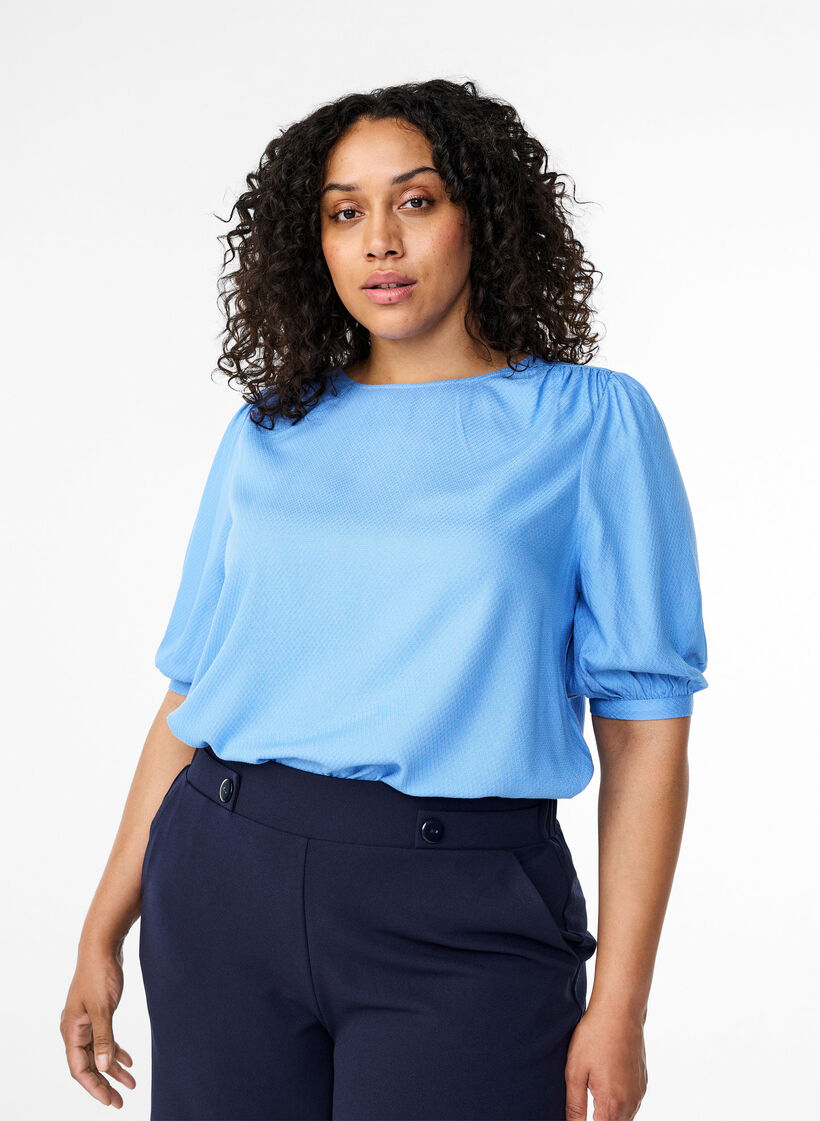 Bluse i viskose med 1/2 ærmer, Cornflower Blue, Model image number 0