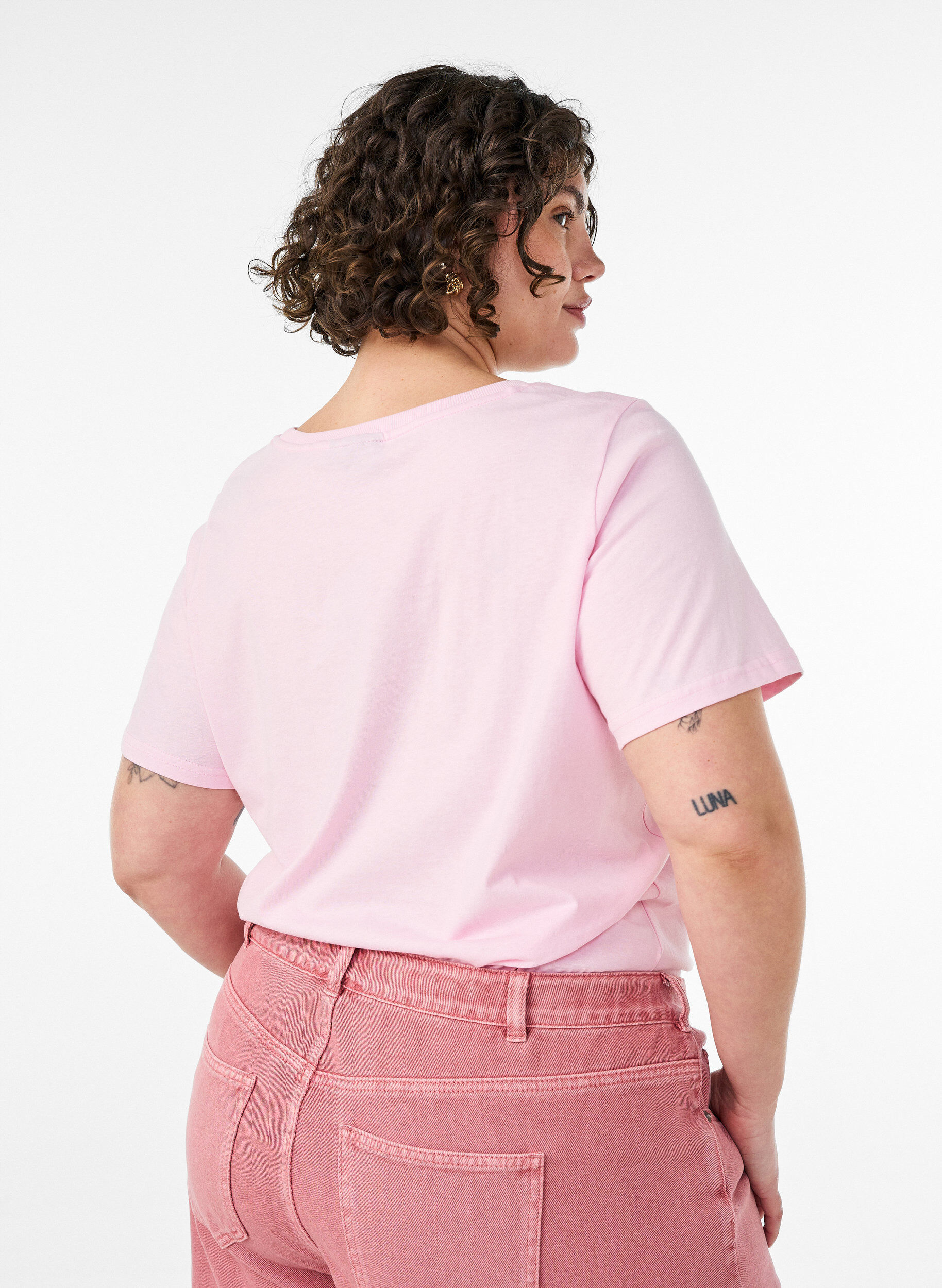 ZizziT-shirt i bomuld med print foran, Lyser&oslash;d, Model image number 2