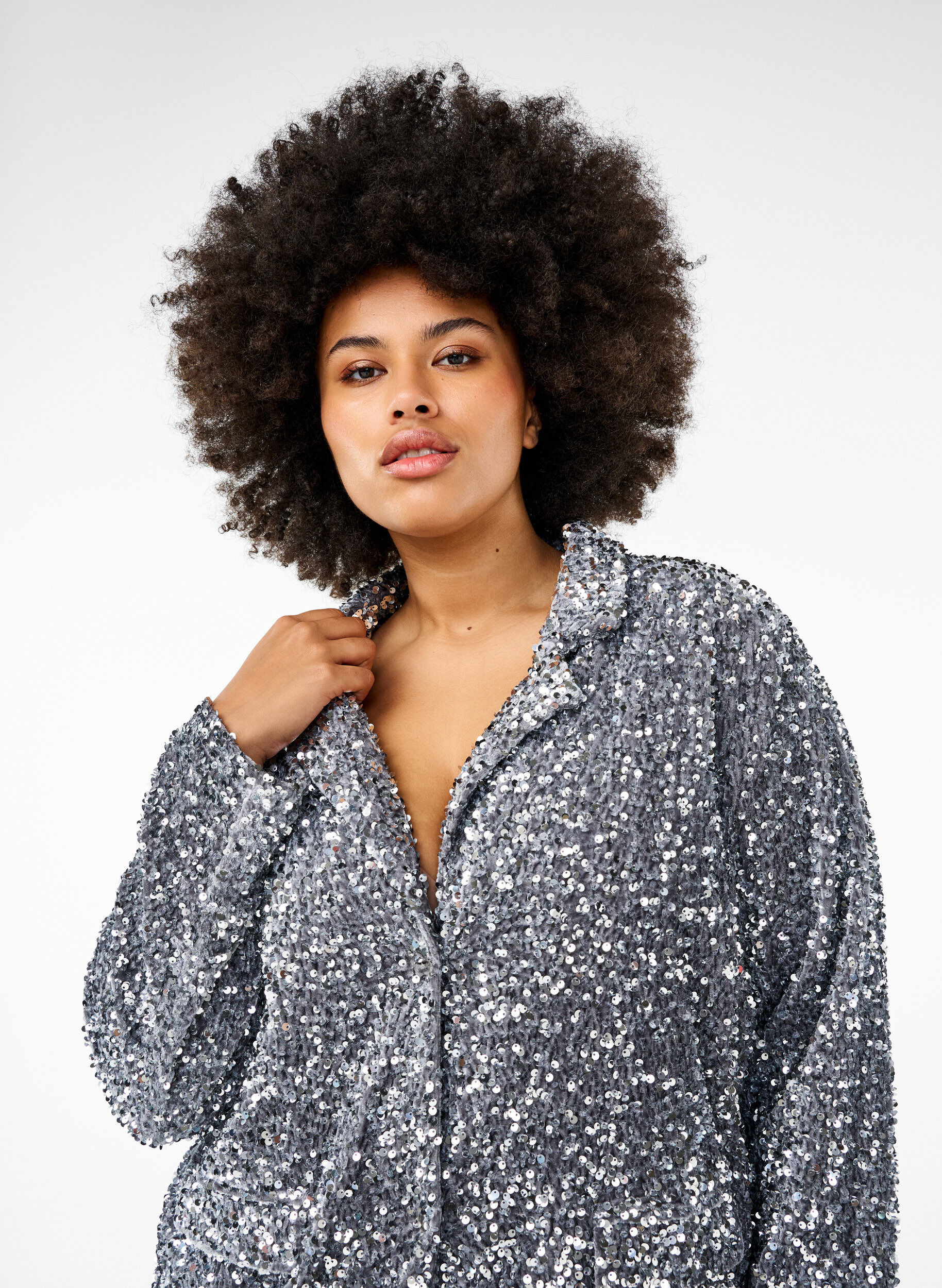 Zizzi L&oslash;s paillet blazer med lommer, Silver, Image image number 0