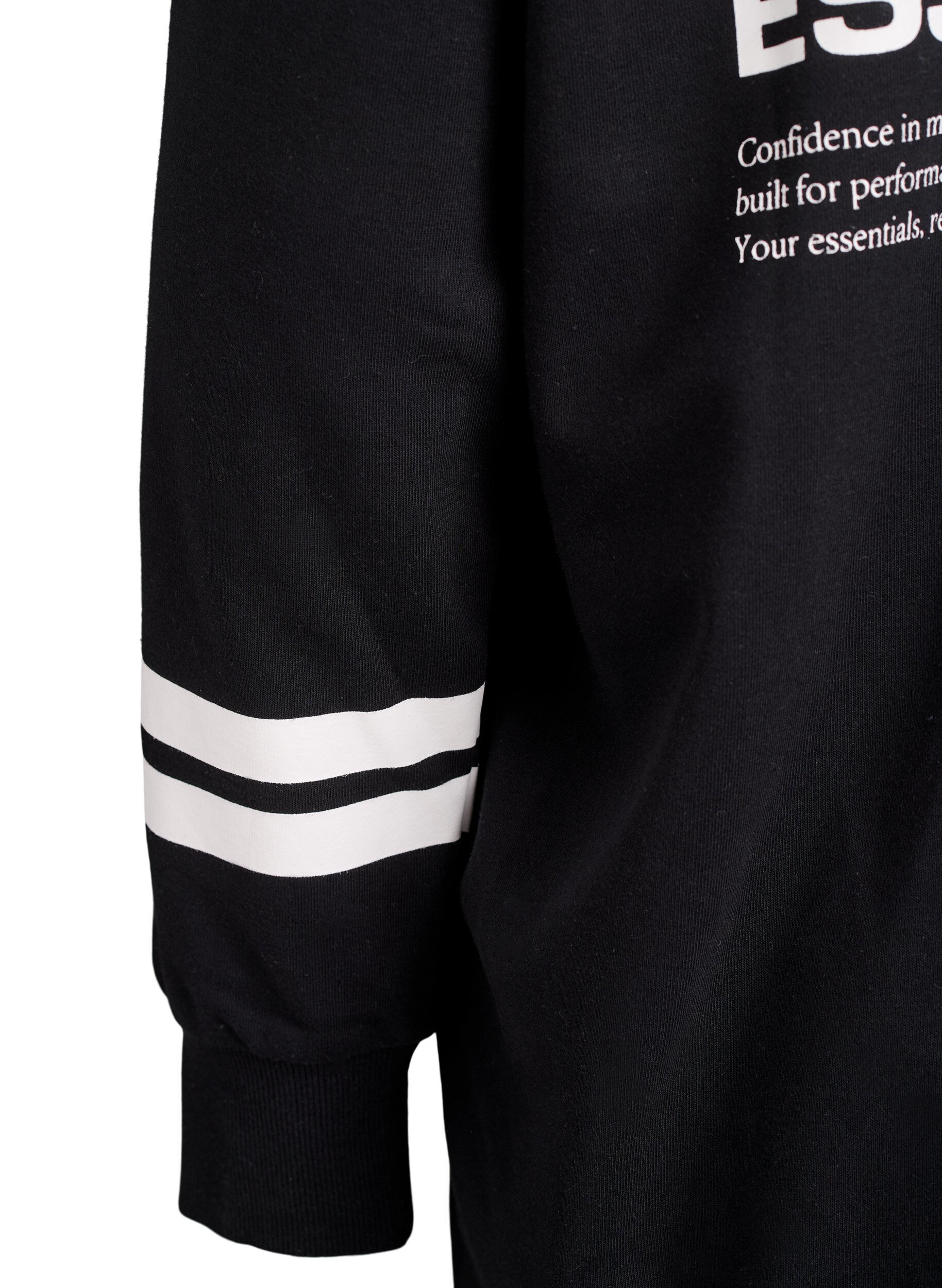 Zizzi Lang sweat cardigan med printdetaljer, Sort, Packshot image number 4