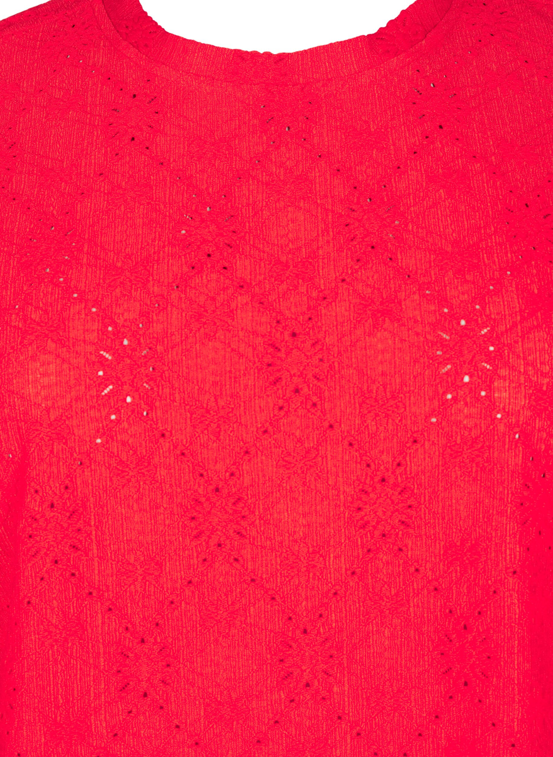 Zizzi Bluse med korte &aelig;rmer og blomsterbroderi, Flame Scarlet, Packshot image number 2