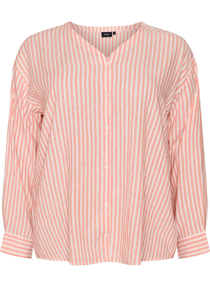 Bluse i h&oslash;r og viskose med V-udsk&aelig;ring, Orange, Packshot image number 0