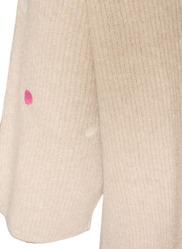 Strikbluse med sm&aring; broderede motiver, Beige, Packshot image number 3