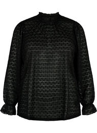 Langærmet bluse med mønstret tekstur, Black