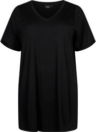 Ensfarvet oversize t-shirt med v-hals, Black