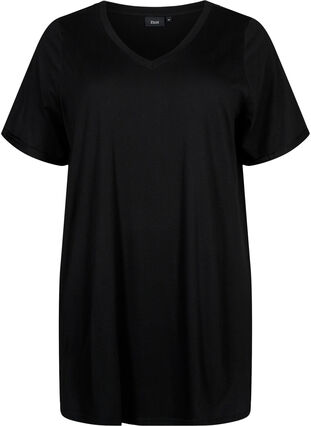 Ensfarvet oversize t-shirt med v-hals, Black, Packshot image number 0