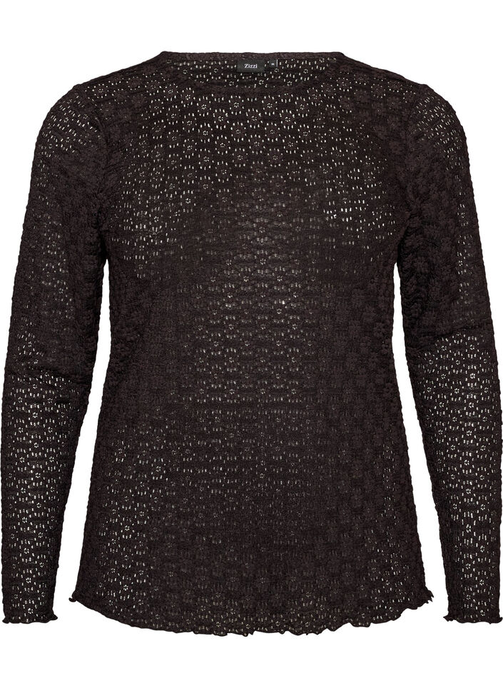 Bluse med hulm&oslash;nster og lange &aelig;rmer, Sort, Packshot image number 0