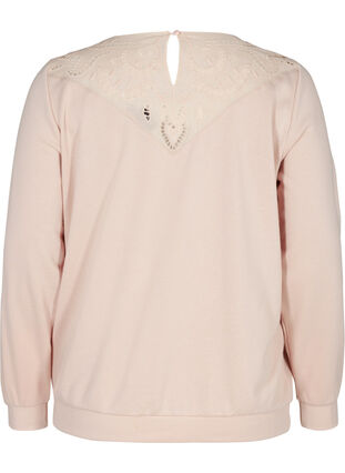 Sweatshirt med blondedetaljer, Rose Smoke , Packshot image number 1