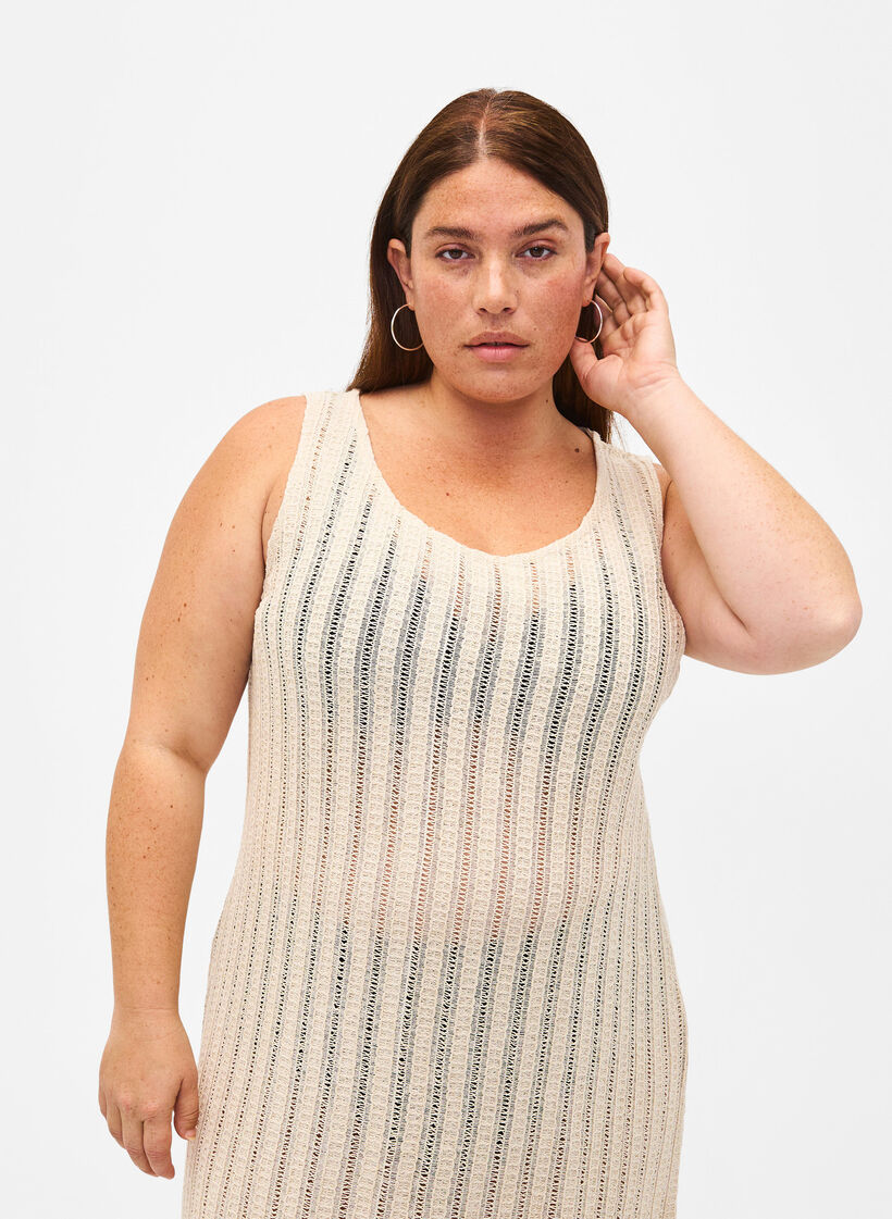 Let vævet strandkjole med slidser, Brazilian Sand, Model image number 2