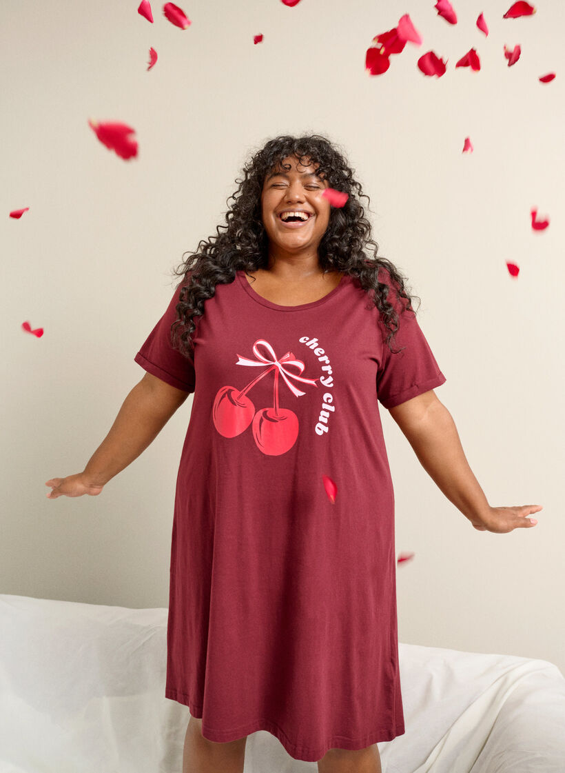 Kort&aelig;rmet natkjole i &oslash;kologisk bomuld, R&oslash;d, Image image number 0