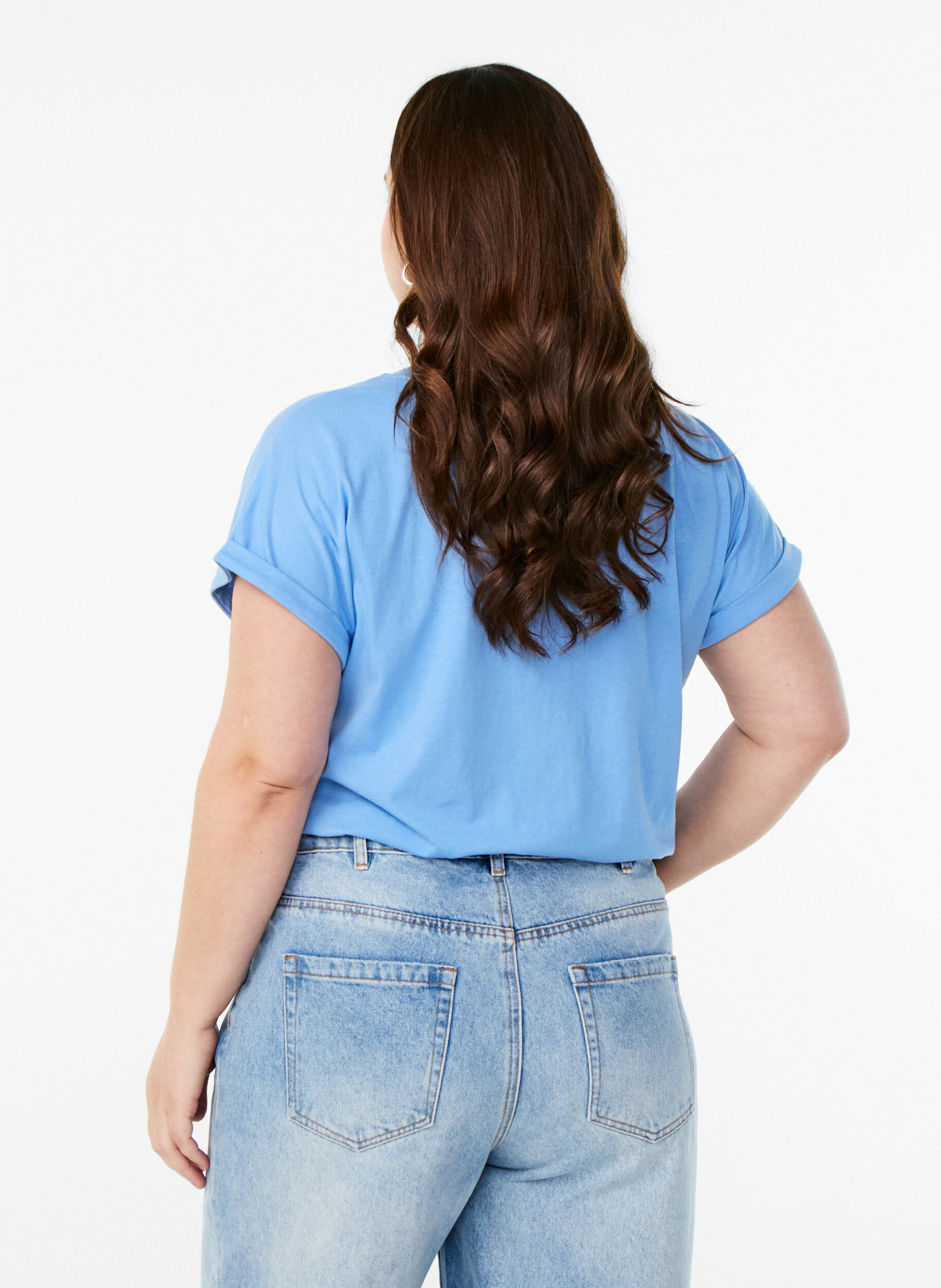 ZizziKort&aelig;rmet t-shirt i bomuldsblanding, Bl&aring;, Model image number 2