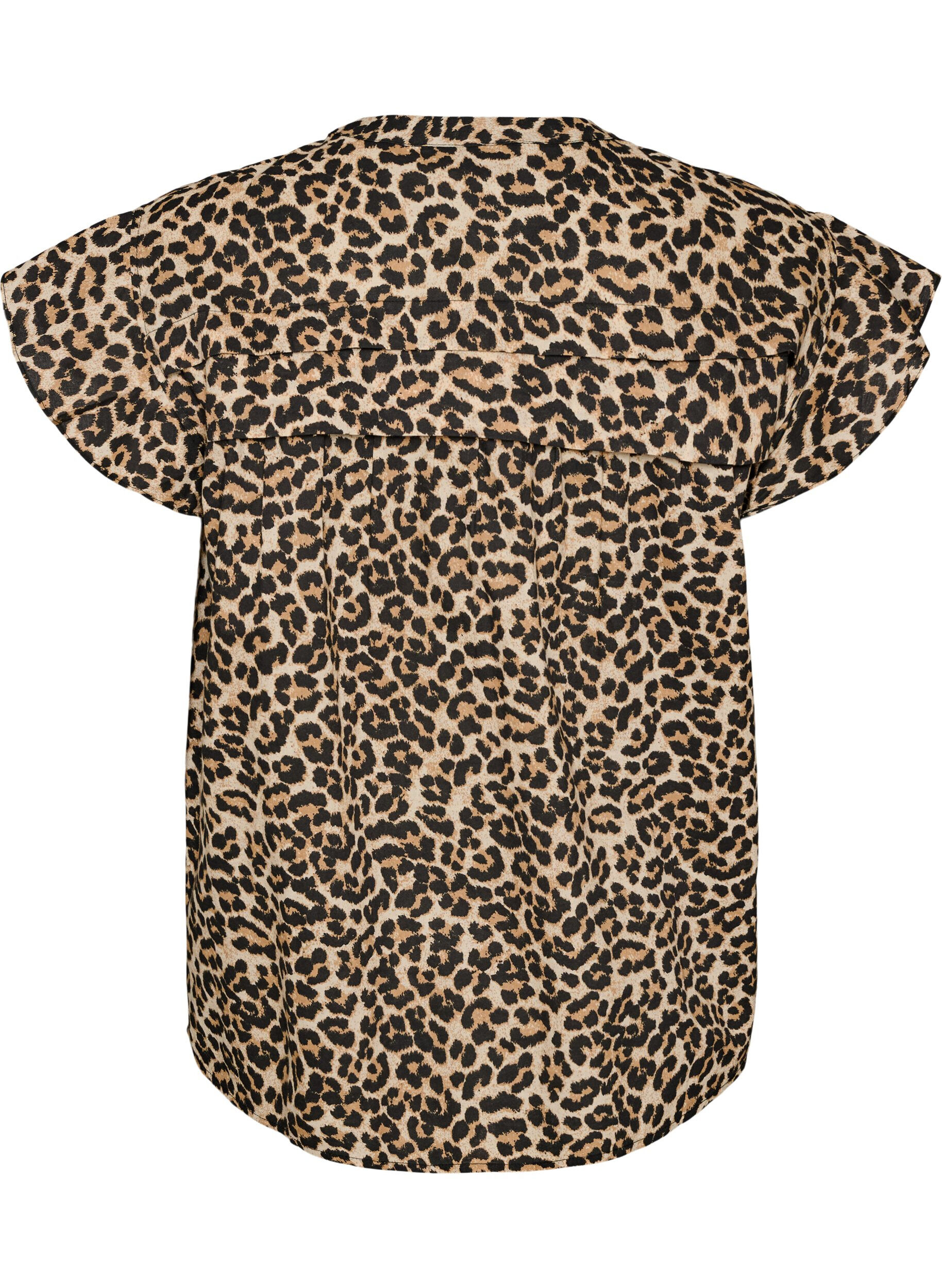 Zizzi&AElig;rmel&oslash;s skjortebluse i bomuld med A-form, Brun, Packshot image number 1