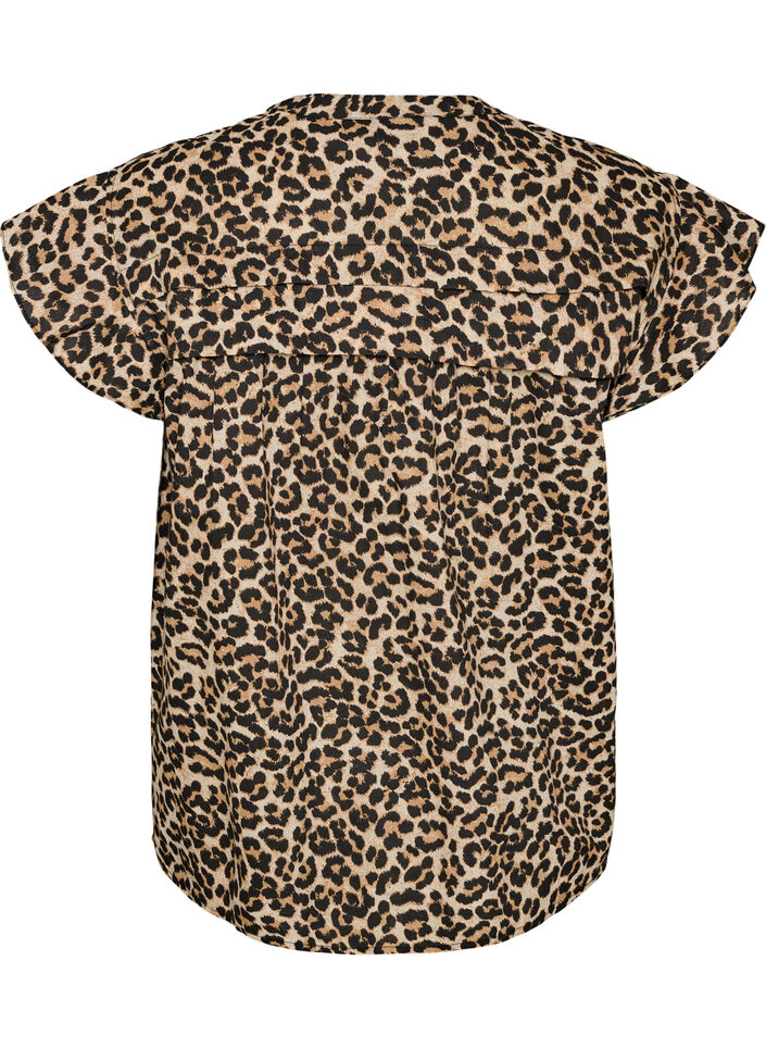 &AElig;rmel&oslash;s skjortebluse i bomuld med A-form, Brun, Packshot image number 1