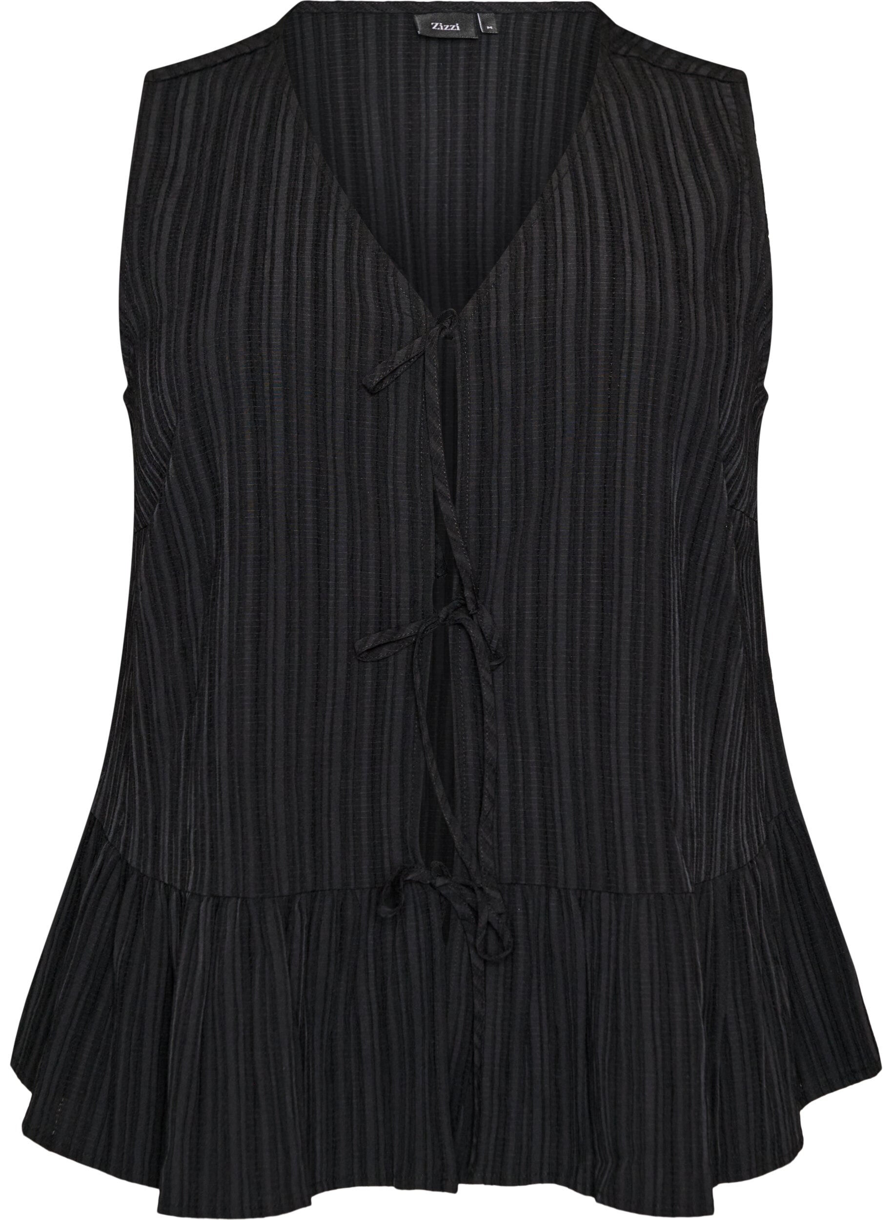 Zizzi&AElig;rmel&oslash;s bluse med struktur og sl&oslash;jfelukning, Sort, Packshot image number 0