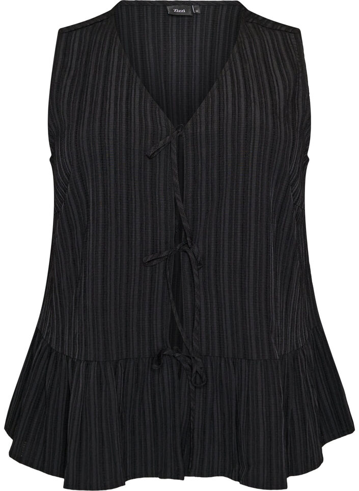 &AElig;rmel&oslash;s bluse med struktur og sl&oslash;jfelukning, Sort, Packshot image number 0