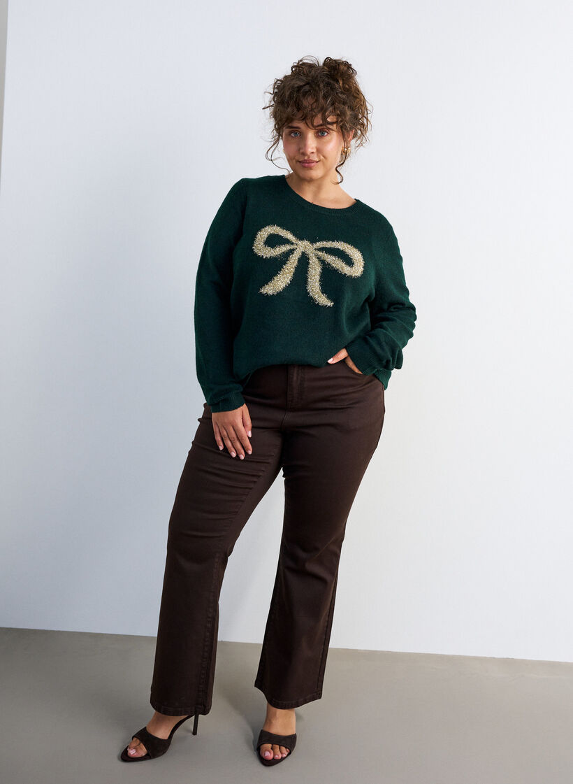 Strikbluse med glittersl&oslash;jfe, Gr&oslash;n, Model image number 1