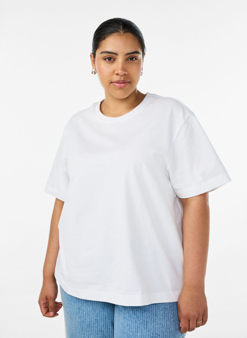 Boxy T-shirt i bomuld, Hvid, Model image number 0