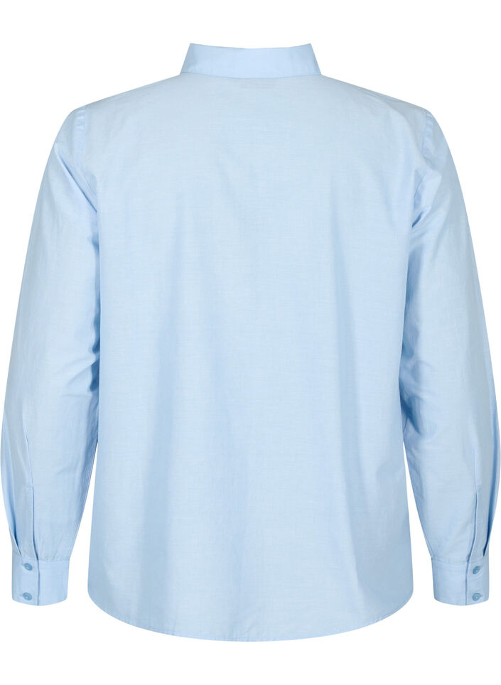 Skjorte i bomuld med broderi anglaise, Chambray Blue, Packshot image number 1