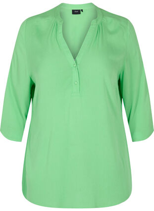 Viskose bluse med 3/4 ærmer og v-udskæring, Summer Green, Packshot image number 0