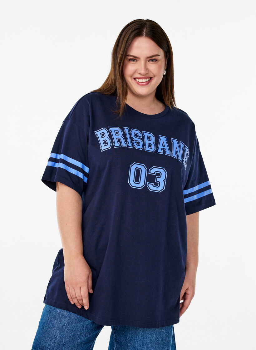 Sporty oversize college t-shirt, Bl&aring;, Model image number 0