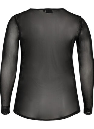 Langærmet mesh bluse, Black, Packshot image number 1