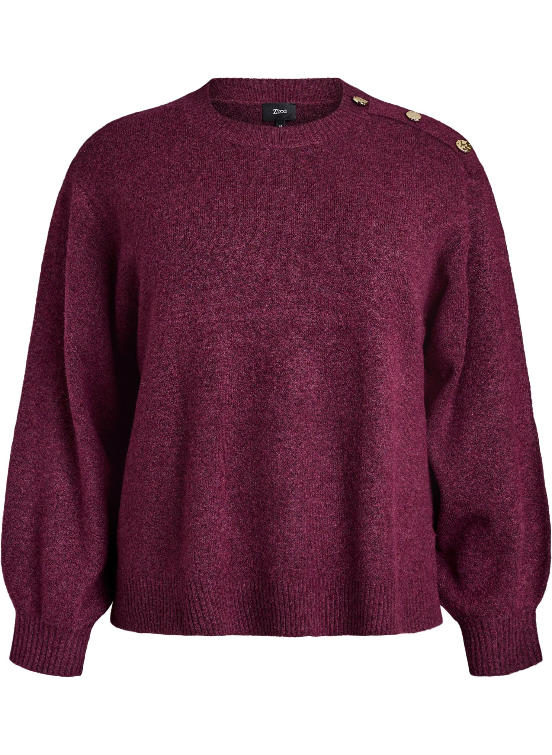 ZizziStrikbluse med knapdetalje, M&oslash;rk Bordeaux, Packshot image number 0