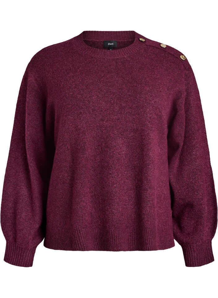 Strikbluse med knapdetalje, M&oslash;rk Bordeaux, Packshot image number 0