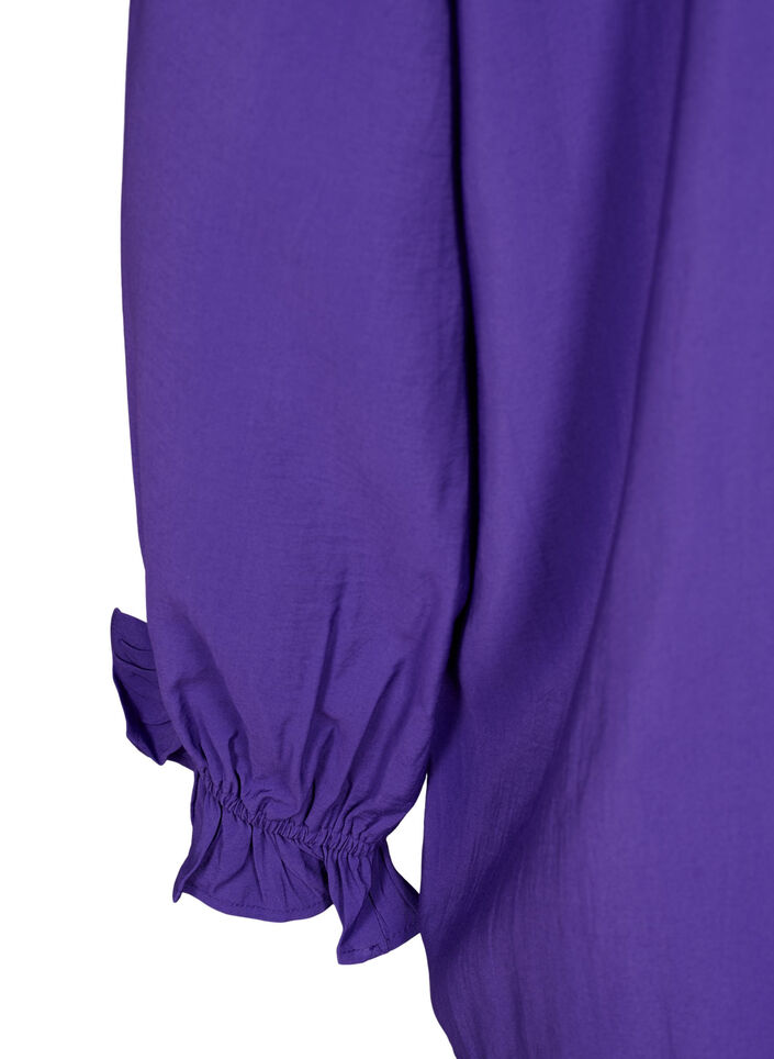 Langærmet viskosebluse med flæser, Prism Violet, Packshot image number 3