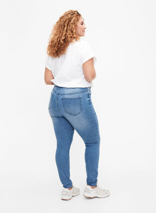 Amy jeans med super slim fit og sliddetaljer, Blue denim, Model image number 1