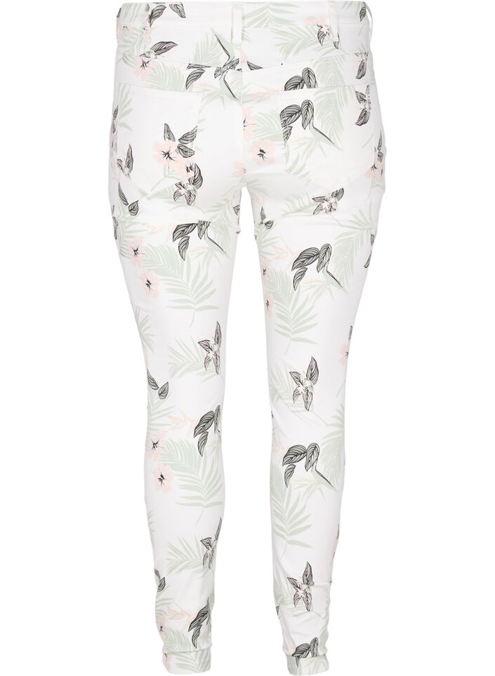 Højtaljede Amy jeans med blomsterprint, White Flower AOP L78, Packshot image number 1