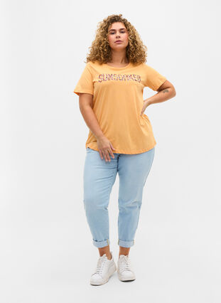 Kortærmet bomulds t-shirt med tryk , Apricot Nectar SUN, Model image number 2