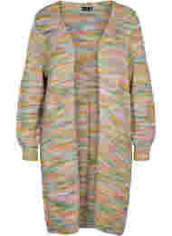 Lang mønstret strik cardigan i bomuldsblanding, Multi Color